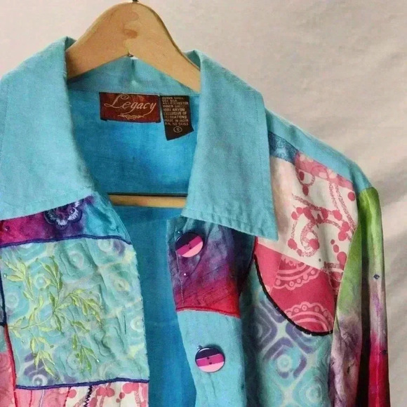 Unique Legacy 55% silk quilted‎ colorful quilted patterned shirt/jacket women S - Picture 6 of 10
